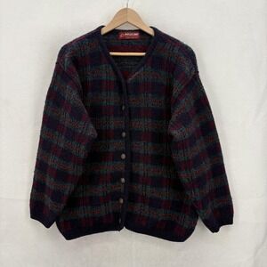 Pitlochry Knitwear Cardigan Sweater Womens Large Tartan Plaid Wool Made Scotland